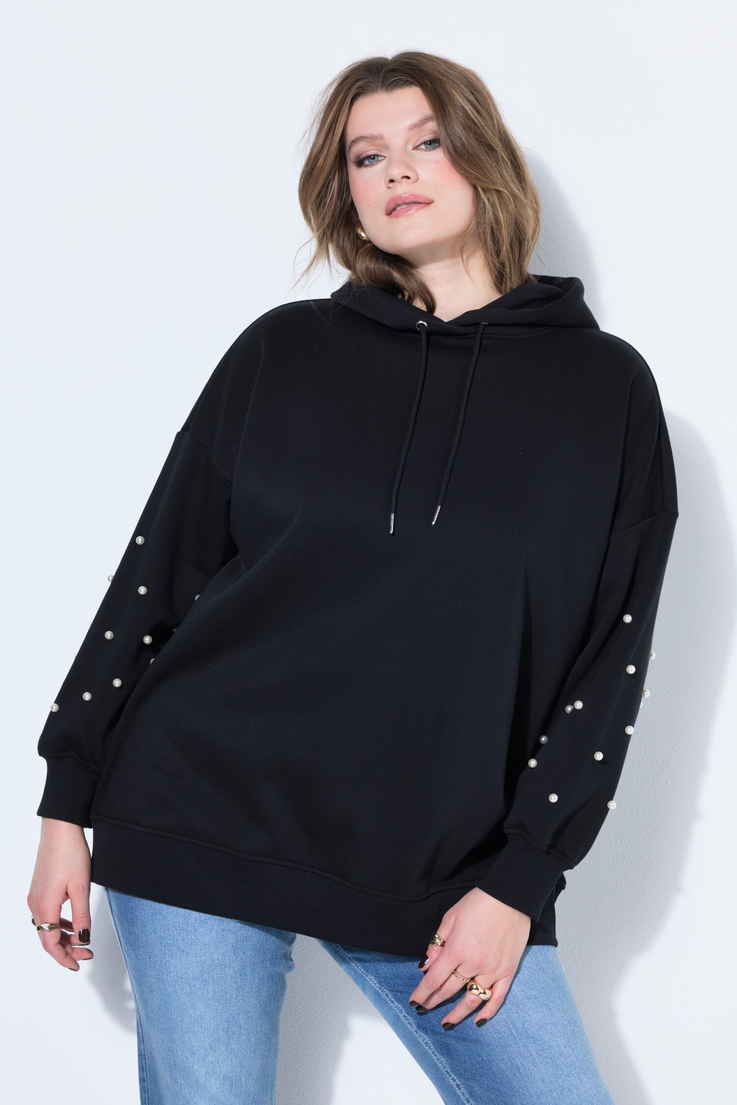 Μπλούζα φούτερ oversized με διακοσμητικές πέρλες