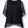 Μπλούζα oversized με λαιμόκοψη V και κέντημα στο τελείωμα