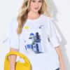 Μπλούζα oversized με κοντά μανίκια και σχέδιο με στρας