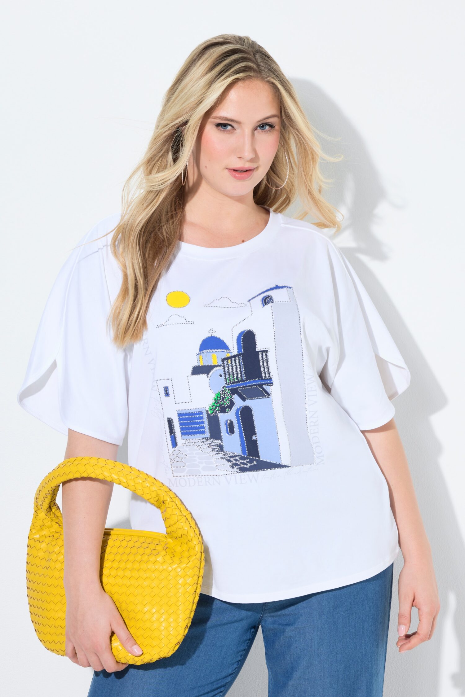 Μπλούζα oversized με κοντά μανίκια και σχέδιο με στρας