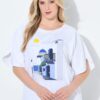 Μπλούζα oversized με κοντά μανίκια και σχέδιο με στρας