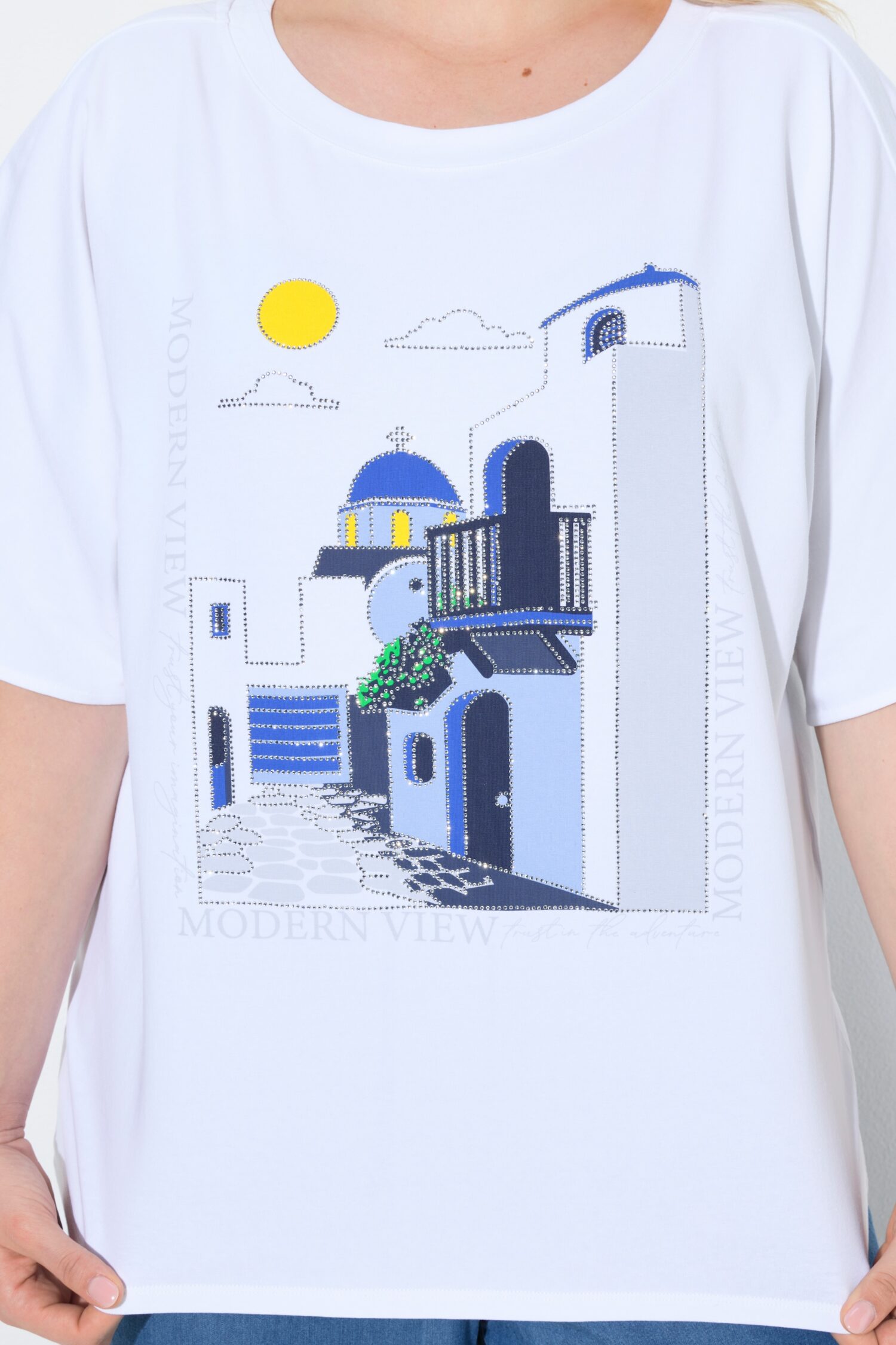 Μπλούζα oversized με κοντά μανίκια και σχέδιο με στρας