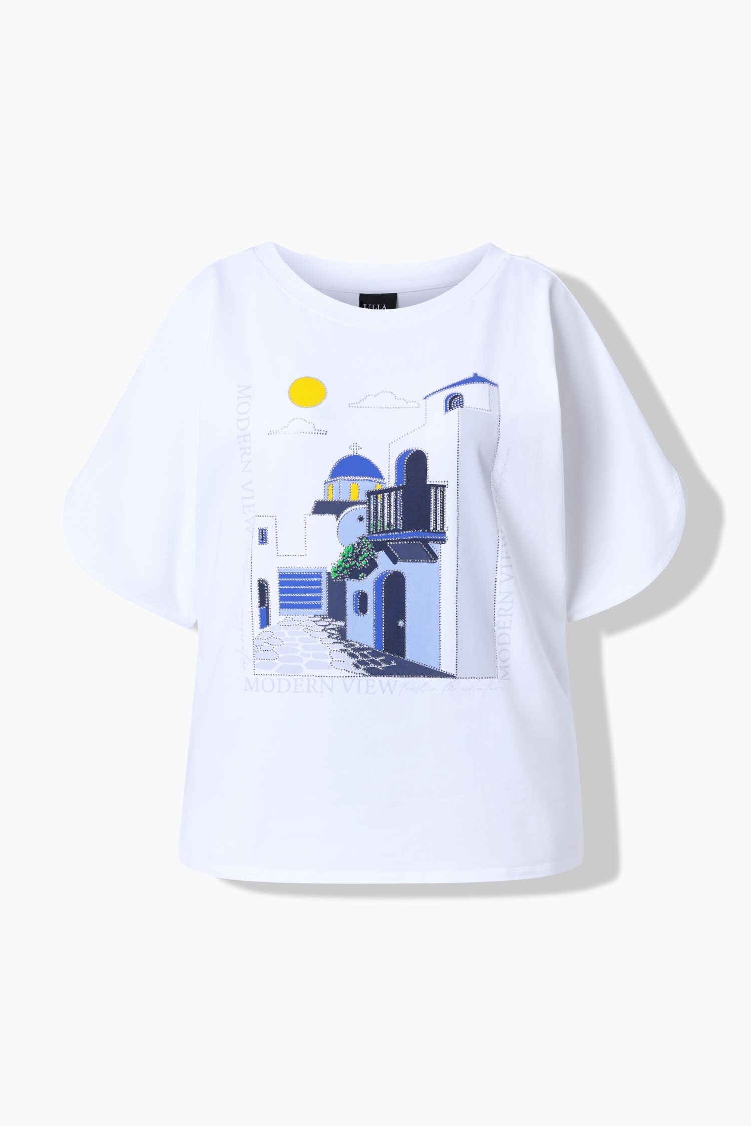 Μπλούζα oversized με κοντά μανίκια και σχέδιο με στρας