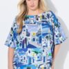 Μπλούζα oversized με μανίκια 3/4 και σχέδιο