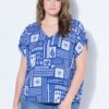 Μπλούζα oversized με tile print και κοντά μανίκια