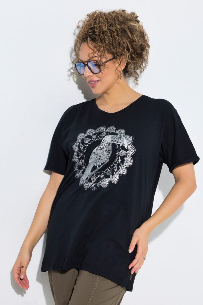Μπλούζα oversized με τύπωμα και πλαϊνά σκισίματα