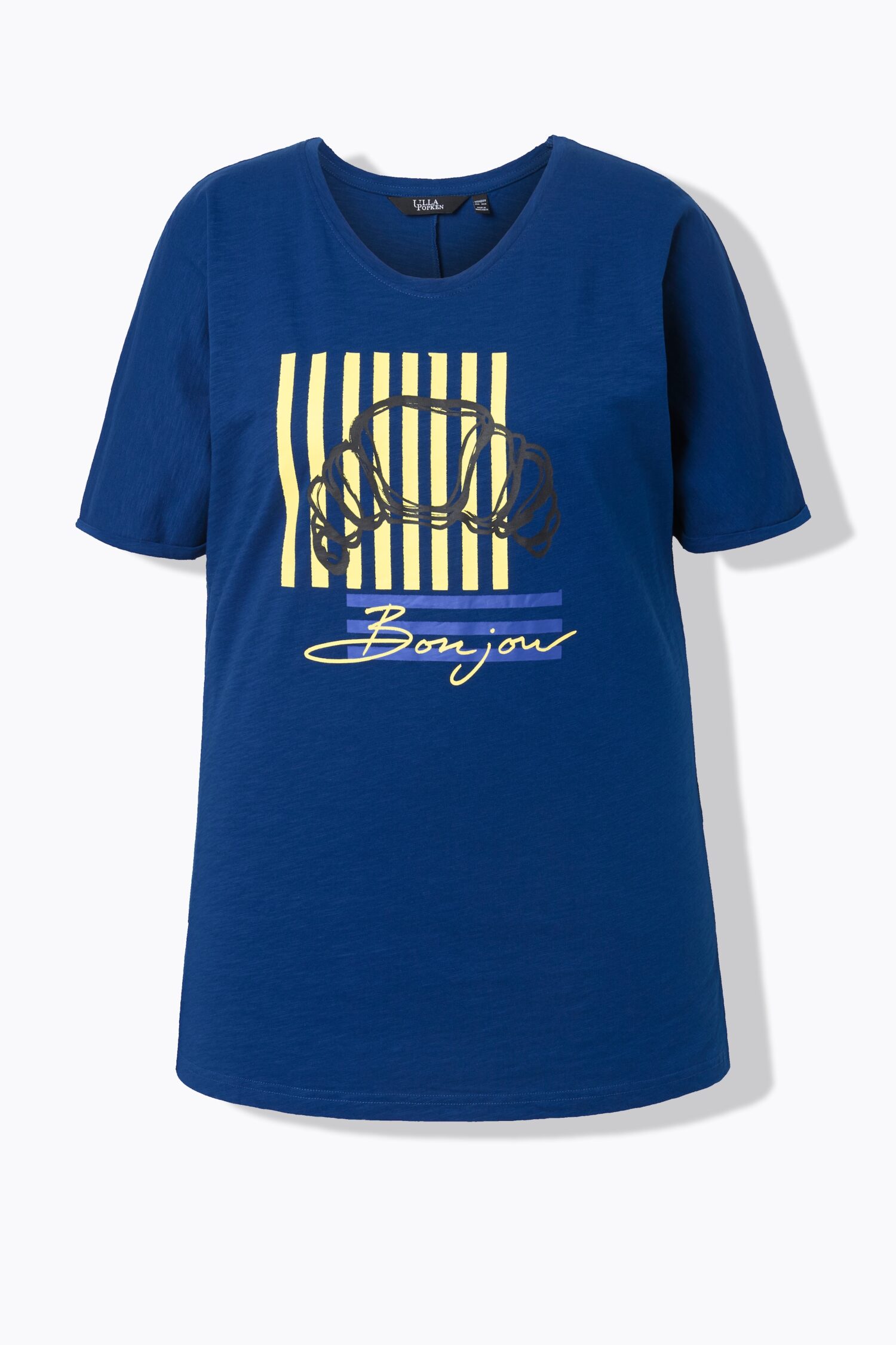Μπλούζα oversized μρε τύπωμα "Bonjour" και κοντά μανίκια
