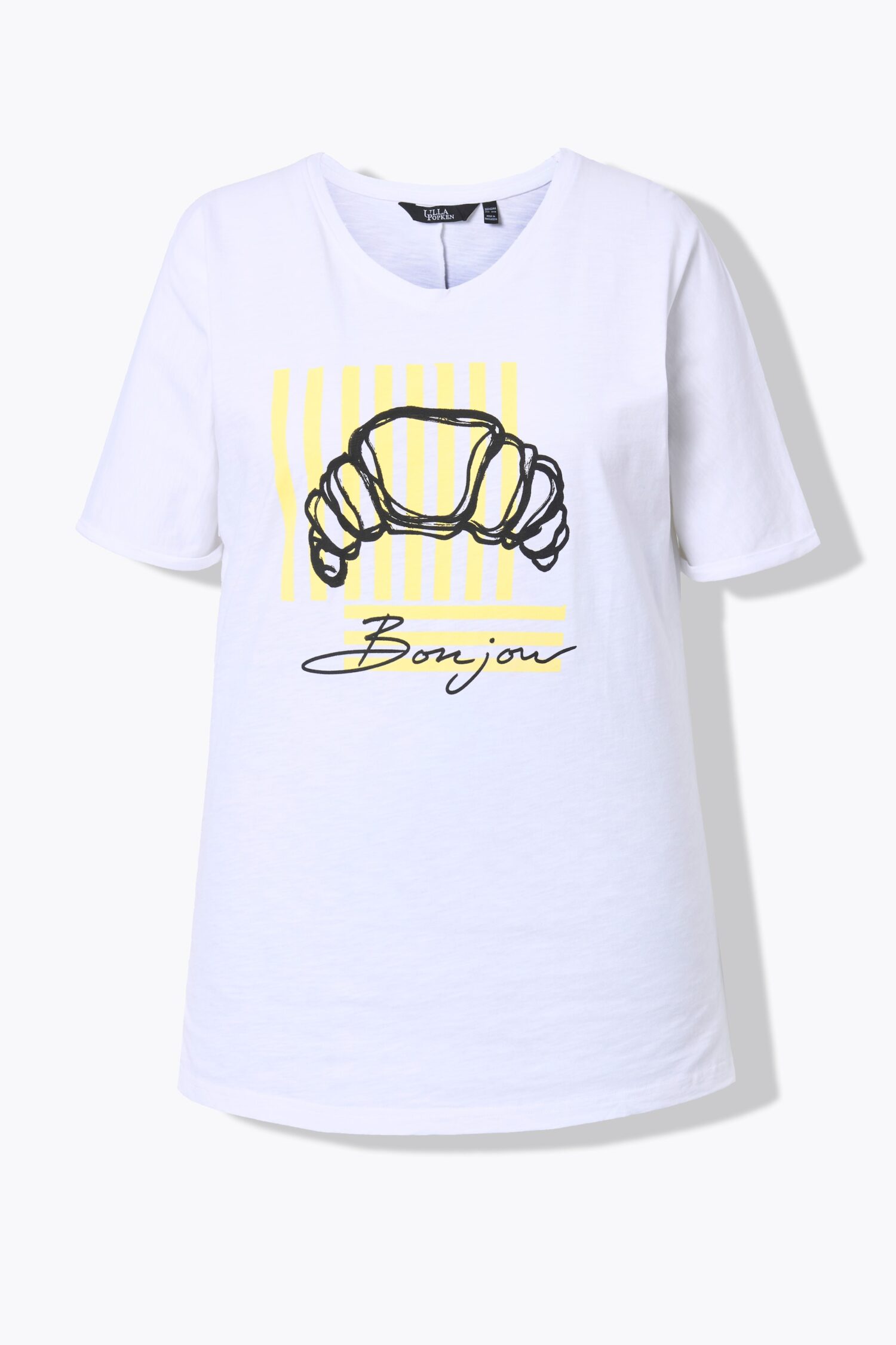 Μπλούζα oversized μρε τύπωμα "Bonjour" και κοντά μανίκια