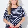 Μπλούζα ριγέ oversized με στρογγυλή λαιμόκοψη και κοντά μανίκια