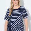 Μπλούζα ριγέ oversized με στρογγυλή λαιμόκοψη και κοντά μανίκια