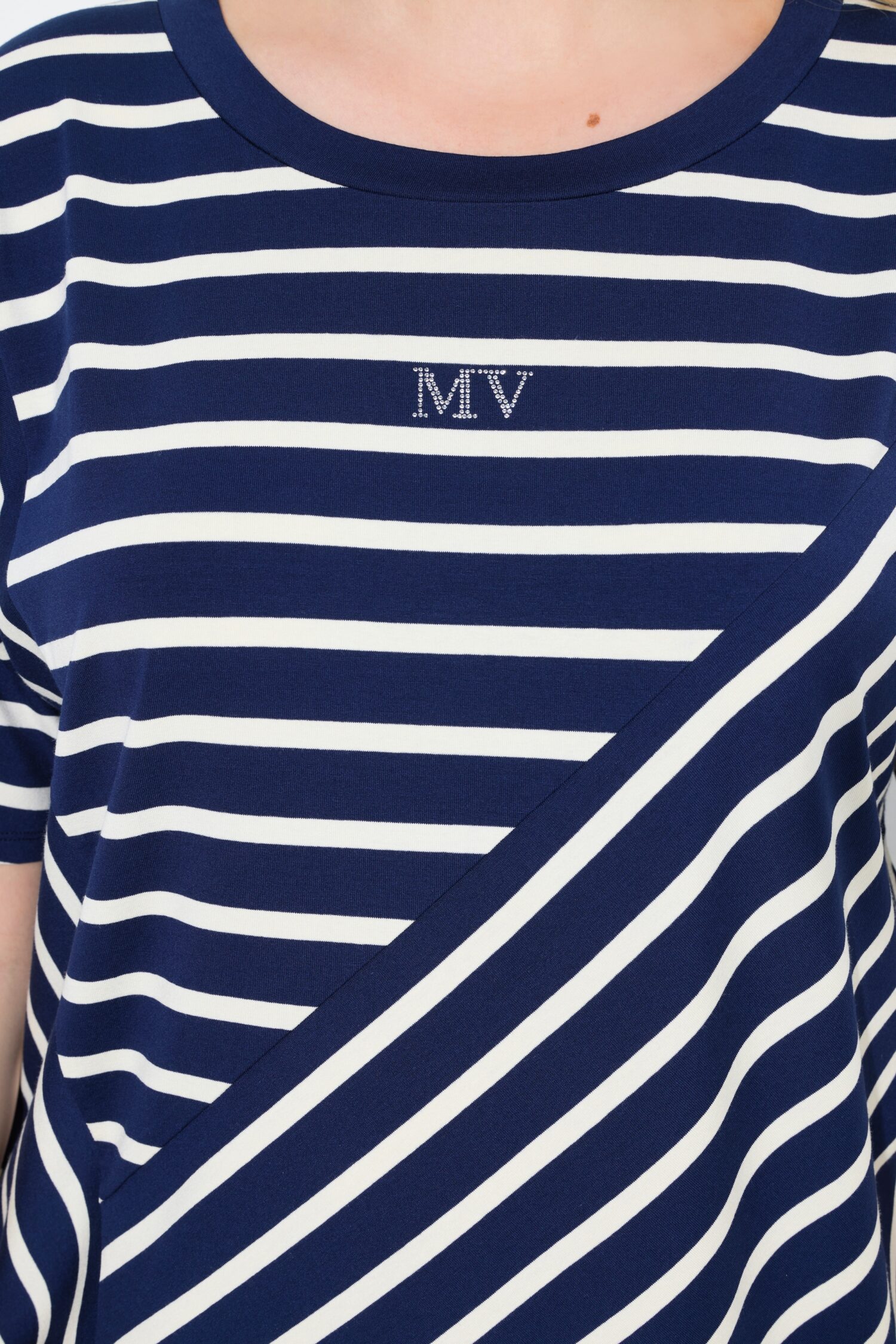 Μπλούζα ριγέ oversized με στρογγυλή λαιμόκοψη και κοντά μανίκια