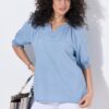 Μπλούζα σε denim look με λαιμόκοψη τουνίκ και κοντά μανίκια
