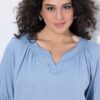 Μπλούζα σε denim look με λαιμόκοψη τουνίκ και κοντά μανίκια