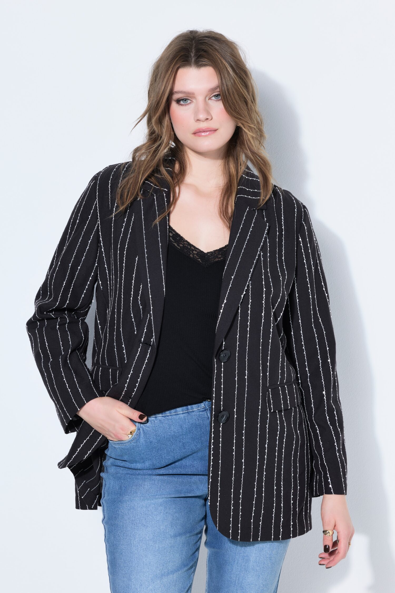 Σακάκι oversized με ρίγες και παγιέτες