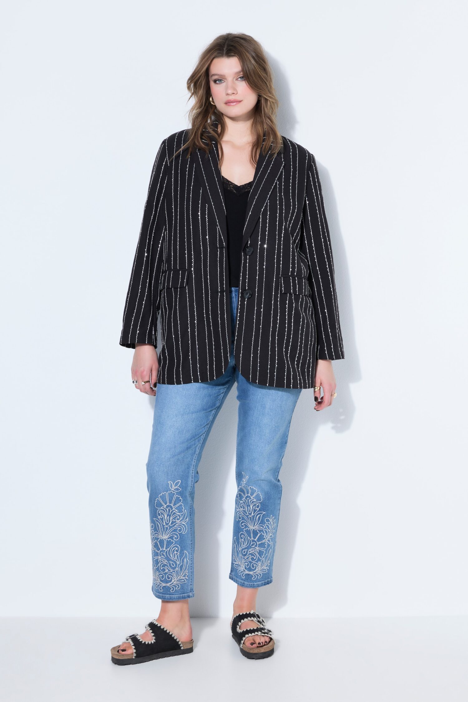 Σακάκι oversized με ρίγες και παγιέτες