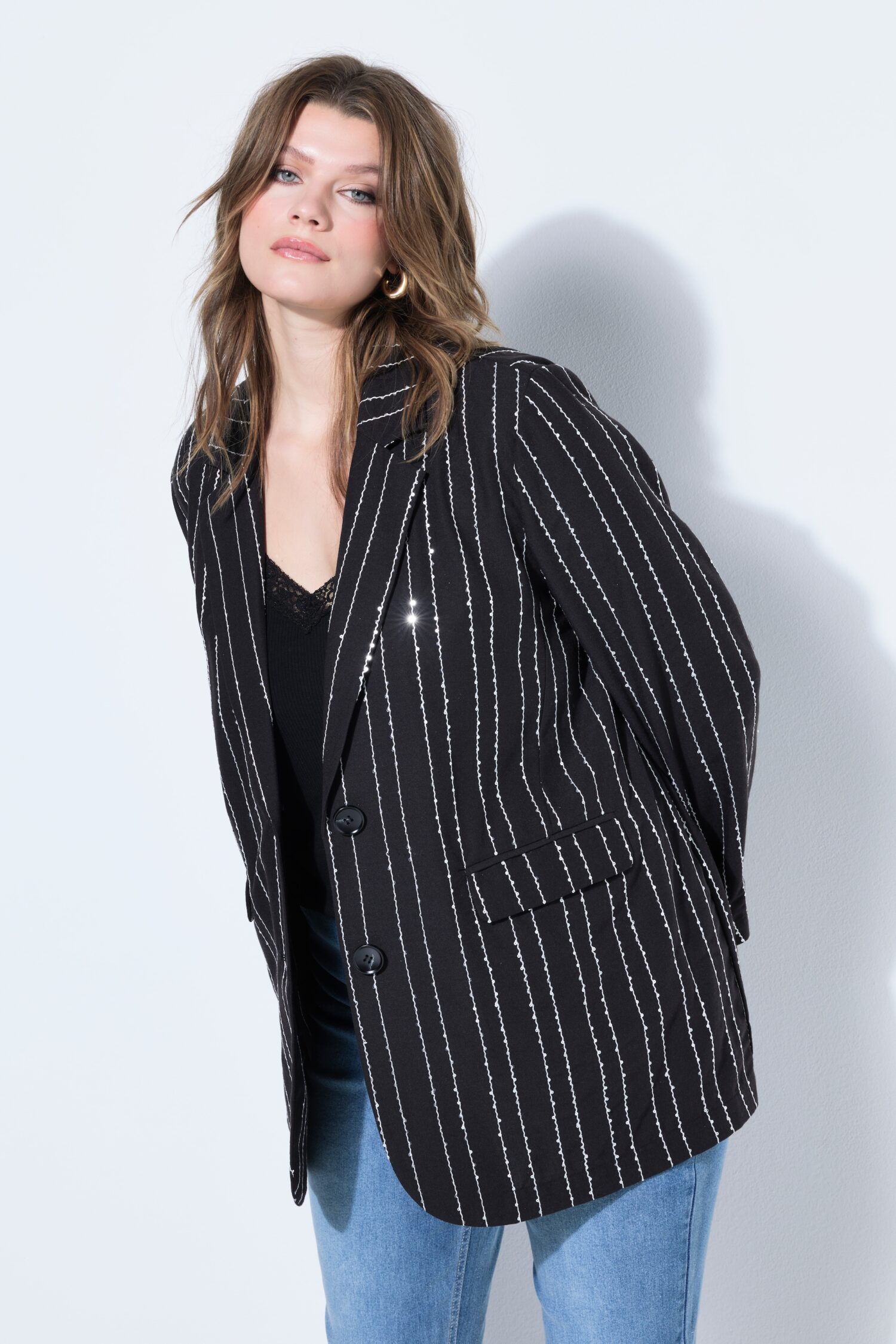 Σακάκι oversized με ρίγες και παγιέτες
