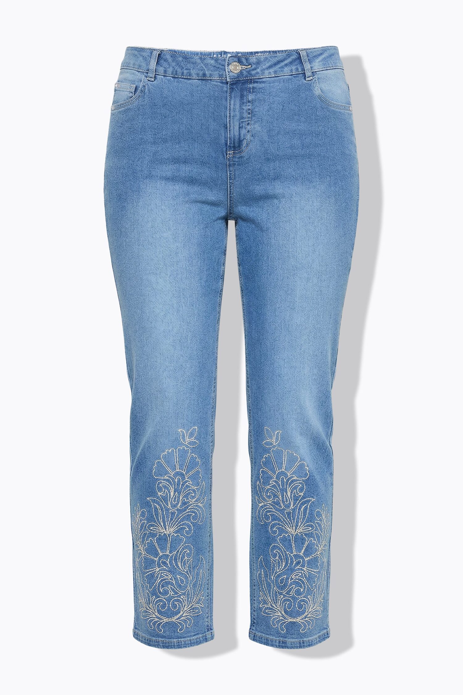Τζιν παντελόνι mom fit με κέντημα στο τελείωμα