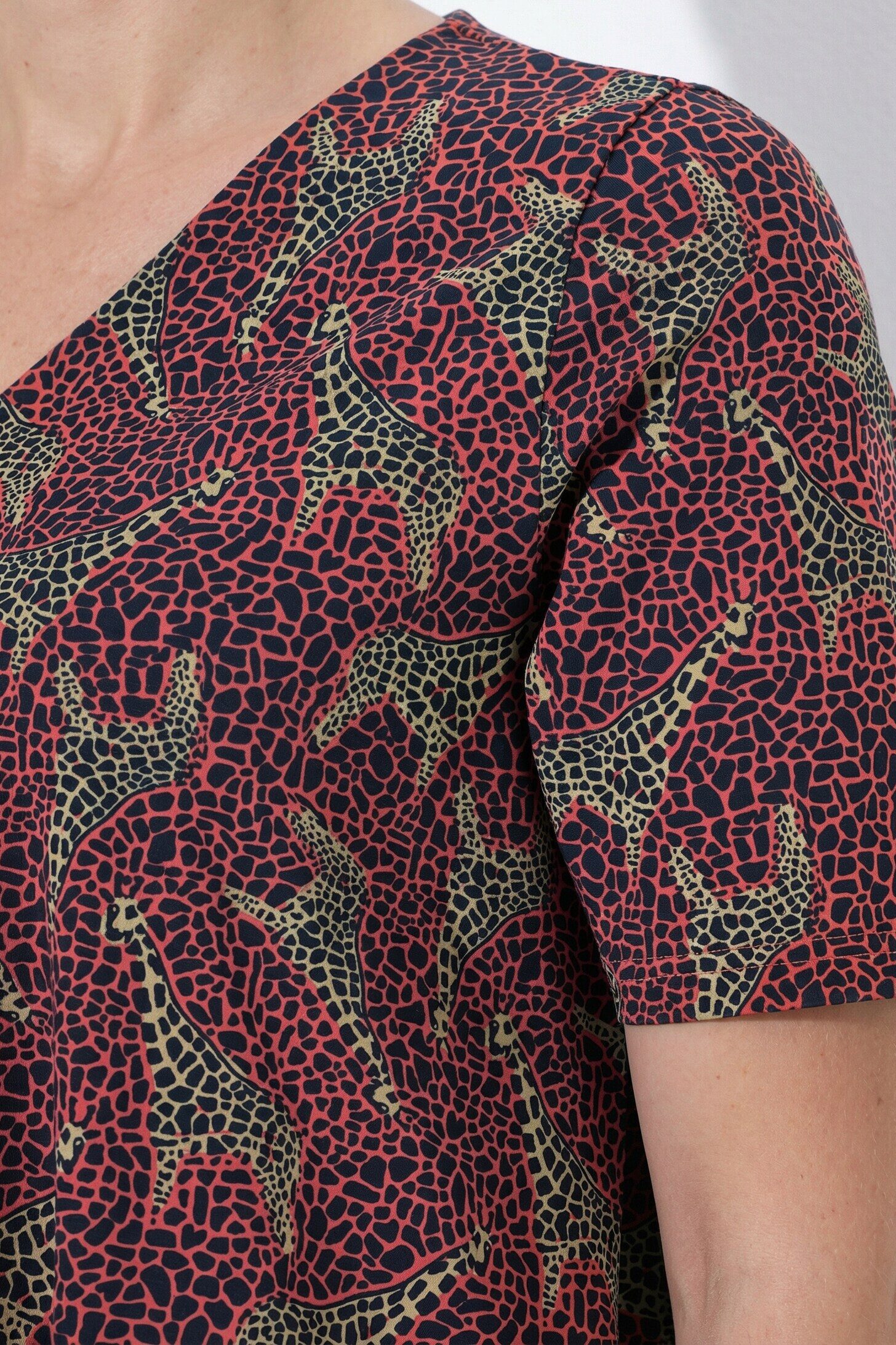 Φόρεμα σε γραμμή Α με λαιμόκοψη V και animal print