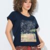 Μπλούζα oversized με τύπωμα και κοντά μανίκια