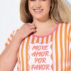 Μπλούζα ριγέ oversized με στρογγυλή λαιμόκοψη και τύπωμα