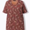 Μπλούζα σε γραμμή Α με animal print και κοντά μανίκια