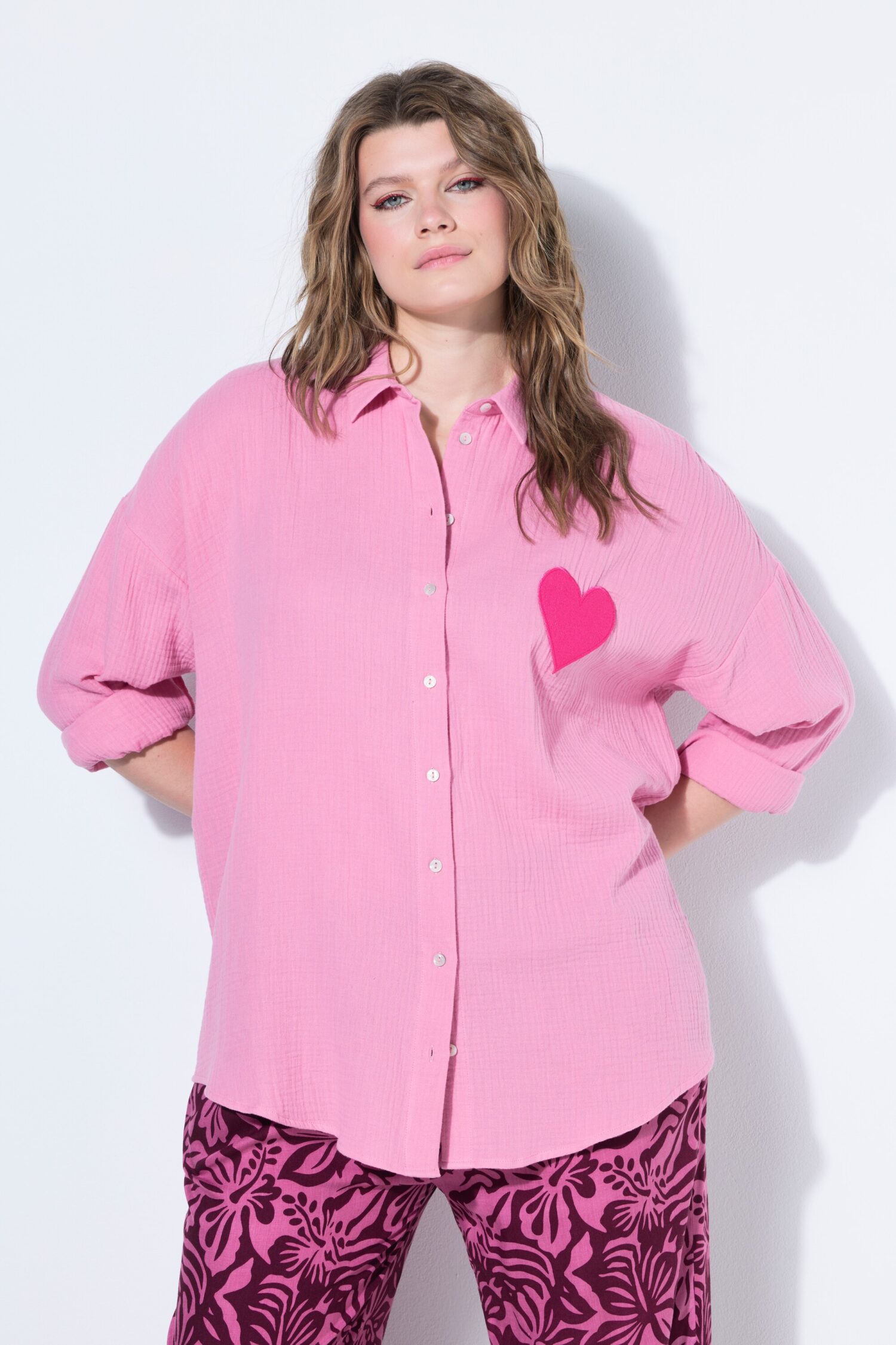 Πουκάμισο oversized με κέντημα heart στο στήθος