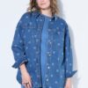 Πουκάμισο τζιν oversized με σχέδιο hearts και τσέπες