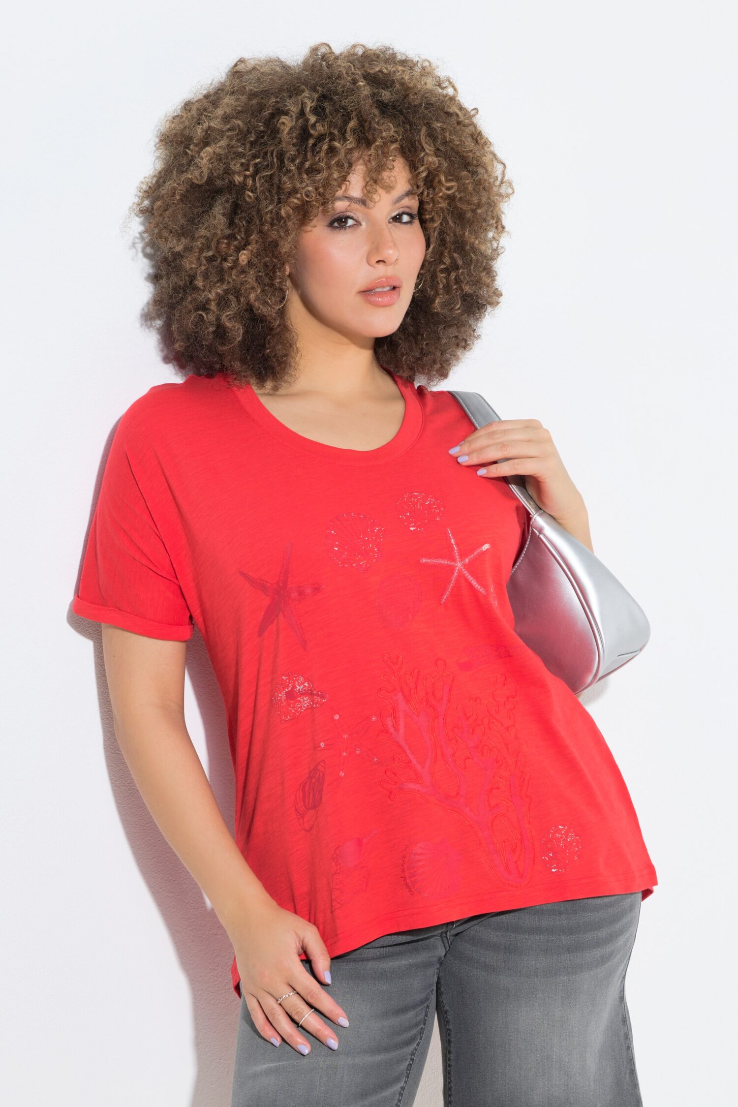 T-shirt oversized, κοντομάνικο με κέντημα ocean