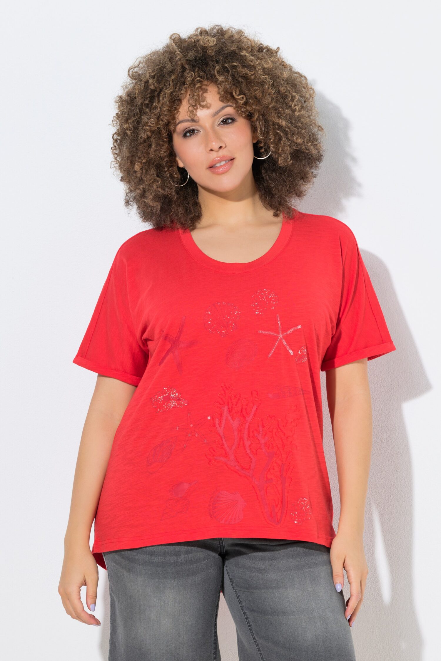 T-shirt oversized, κοντομάνικο με κέντημα ocean