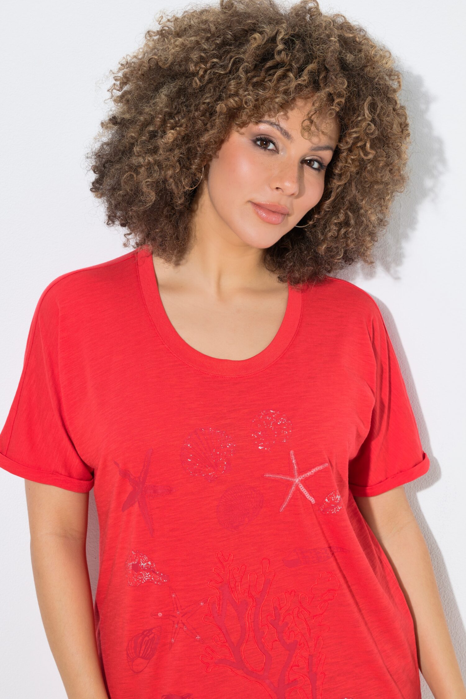 T-shirt oversized, κοντομάνικο με κέντημα ocean