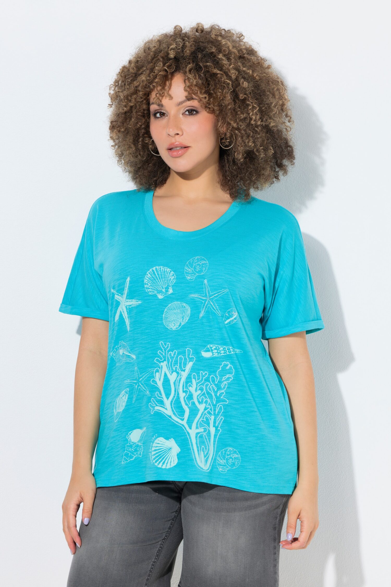 T-shirt oversized, κοντομάνικο με κέντημα ocean