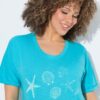 T-shirt oversized, κοντομάνικο με κέντημα ocean