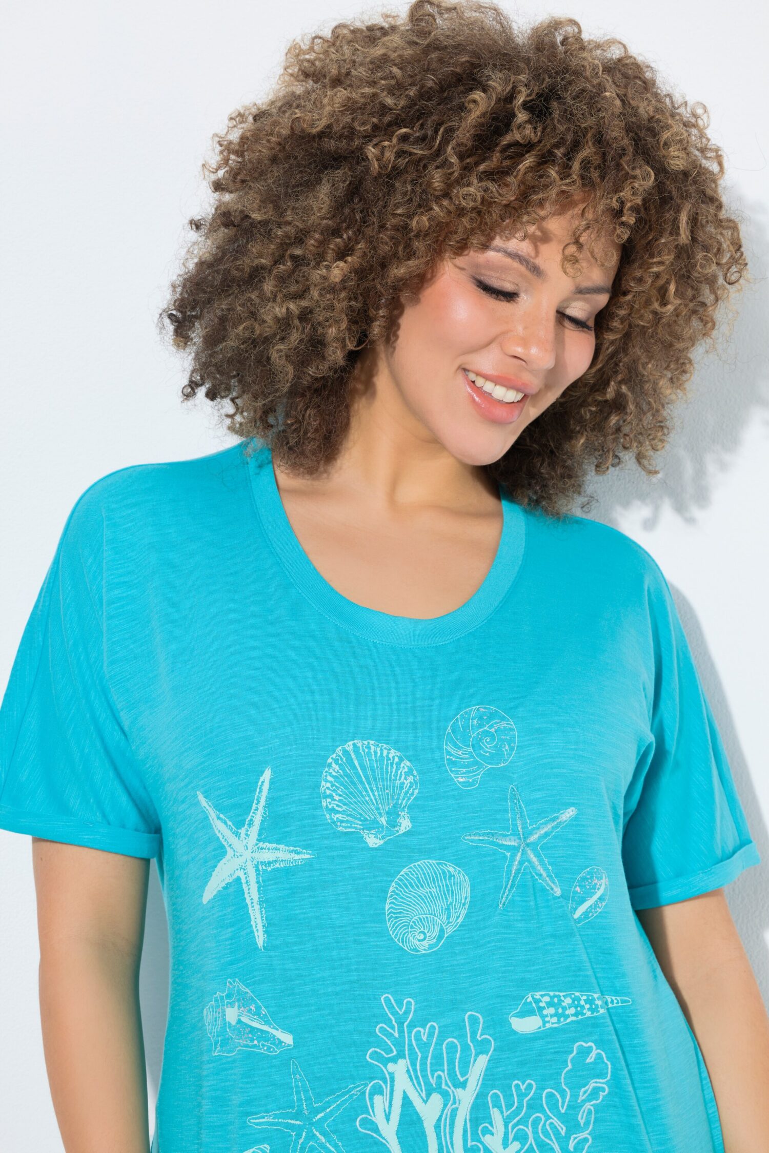 T-shirt oversized, κοντομάνικο με κέντημα ocean
