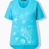 T-shirt oversized, κοντομάνικο με κέντημα ocean