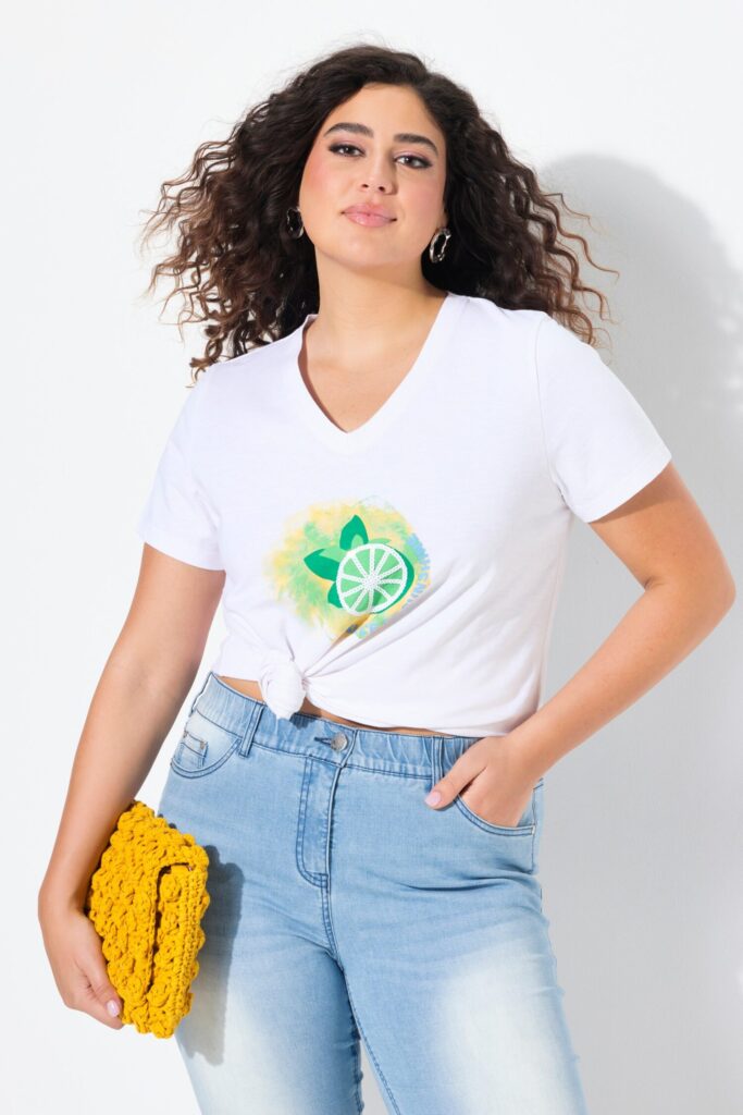 T-shirt σε γραμμή Α με τύπωμα και κοντά μανίκια