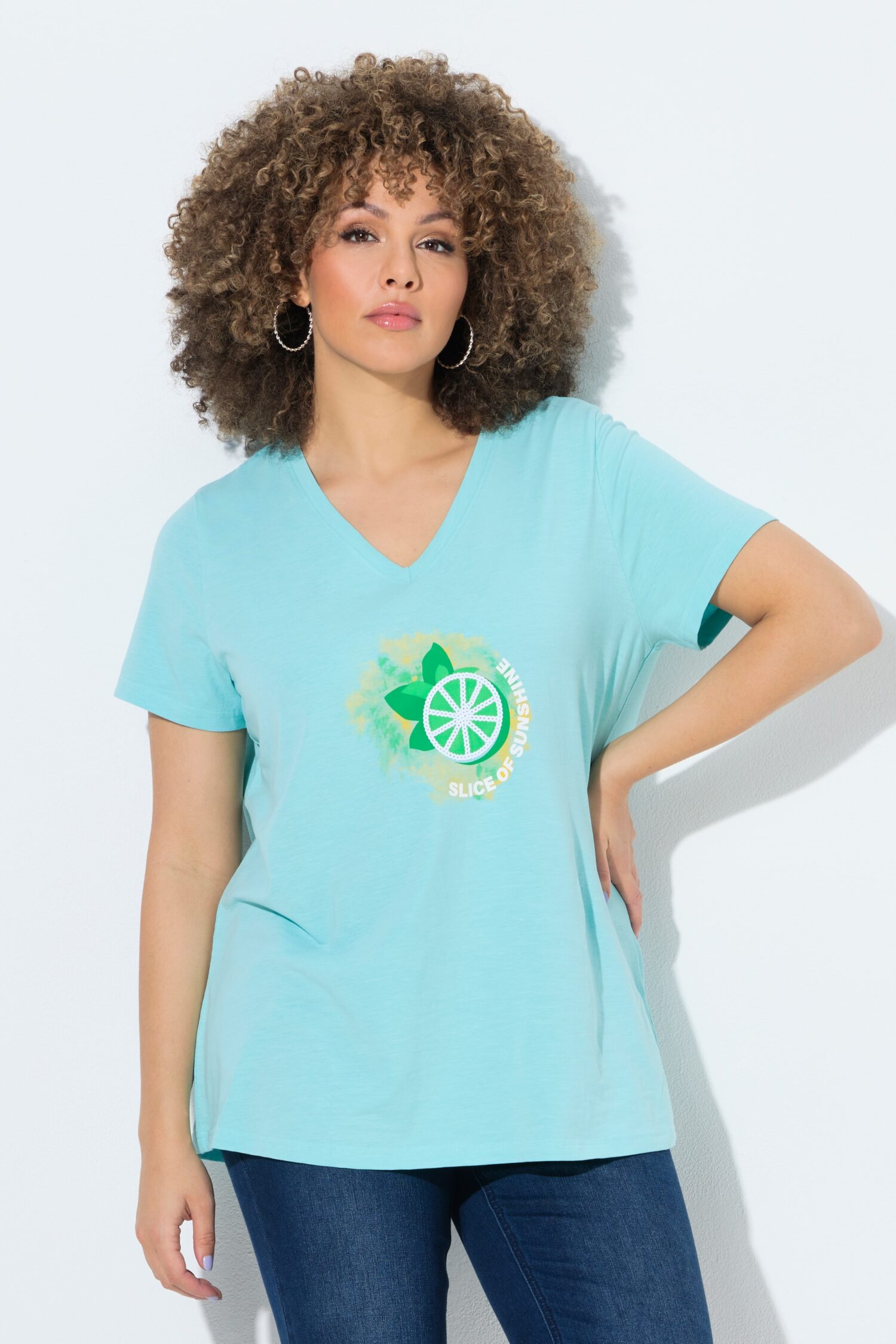 T-shirt σε γραμμή Α με τύπωμα και κοντά μανίκια