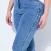 Τζιν παντελόνι mom fit με διακοσμητικές λεπτομέρειες