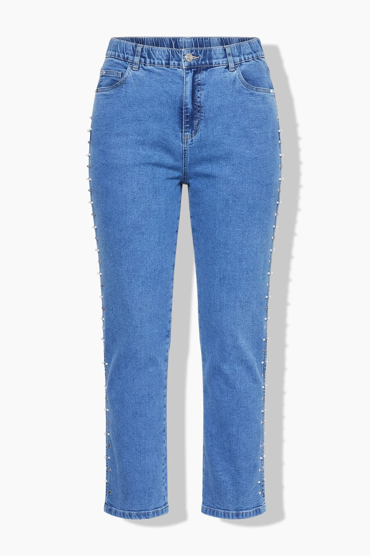 Τζιν παντελόνι mom fit με διακοσμητικές λεπτομέρειες
