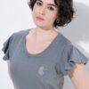 Φόρεμα σε γραμμή Α με κοντά μανίκια και βολάν