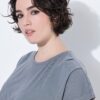 Μπλούζα κοντομάνικη με στρογγυλή λαιμόκοψη, oversized