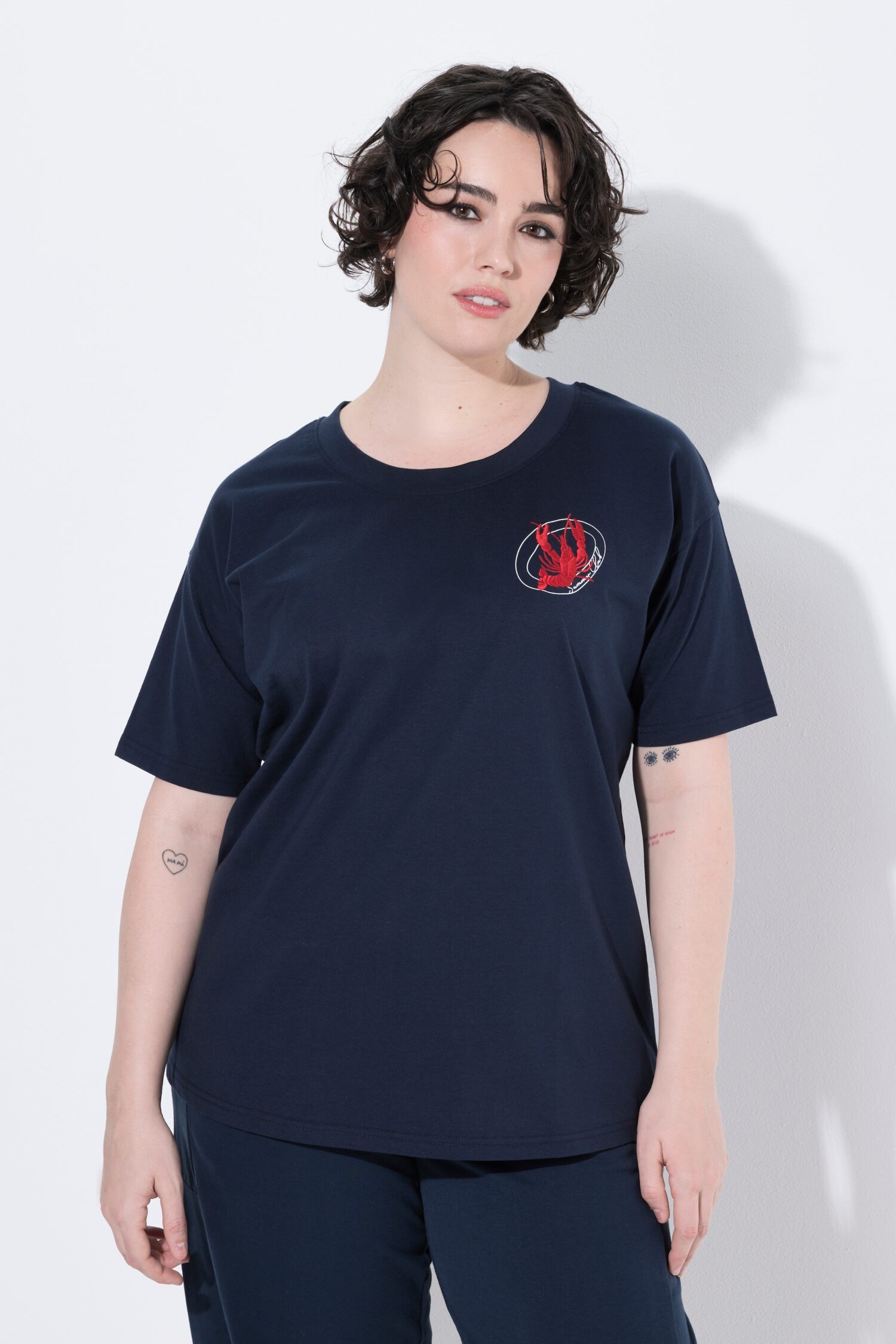 Μπλούζα κοντομάνικη, oversized με κέντημα και τύπωμα
