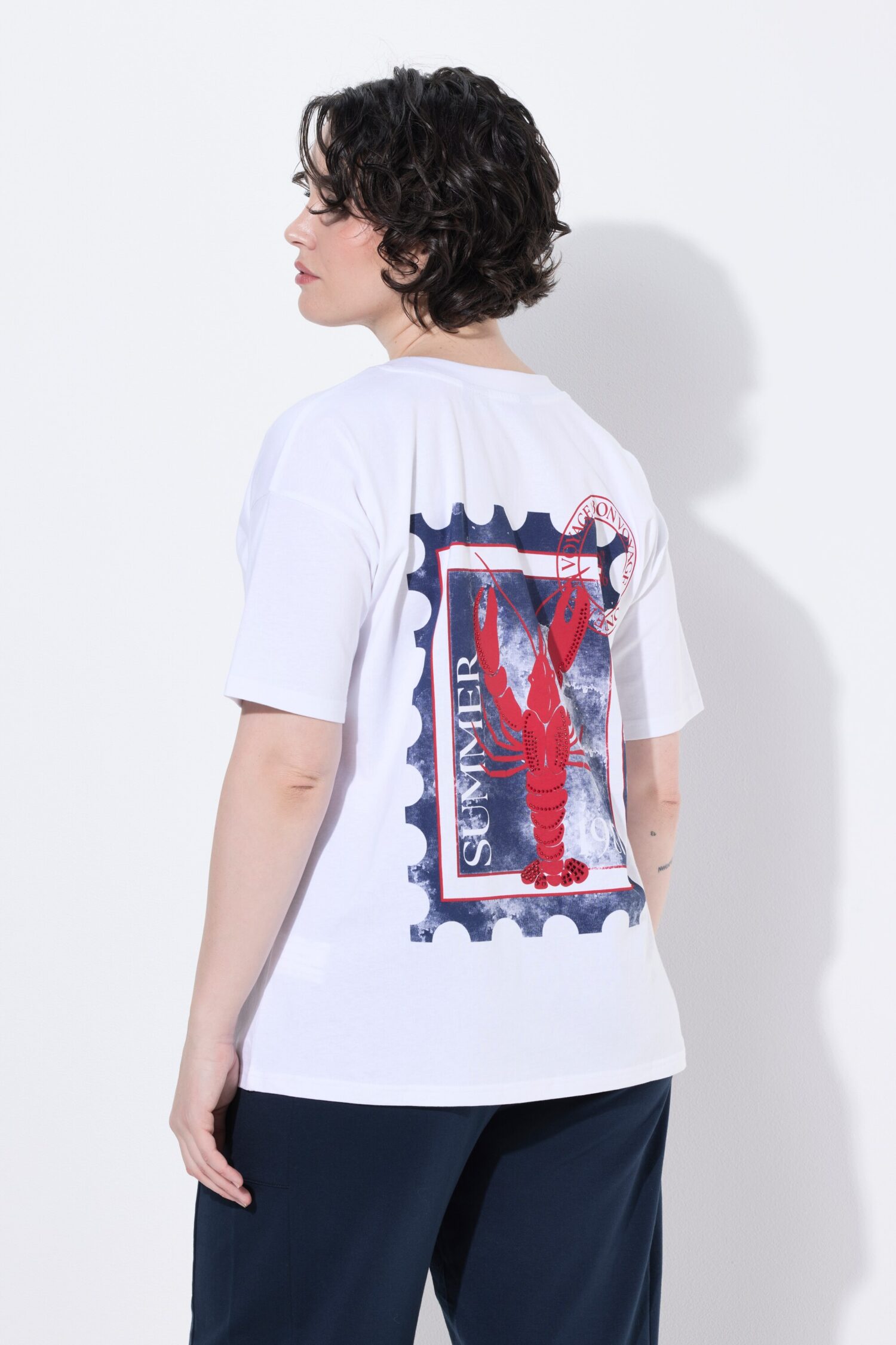 Μπλούζα κοντομάνικη, oversized με κέντημα και τύπωμα