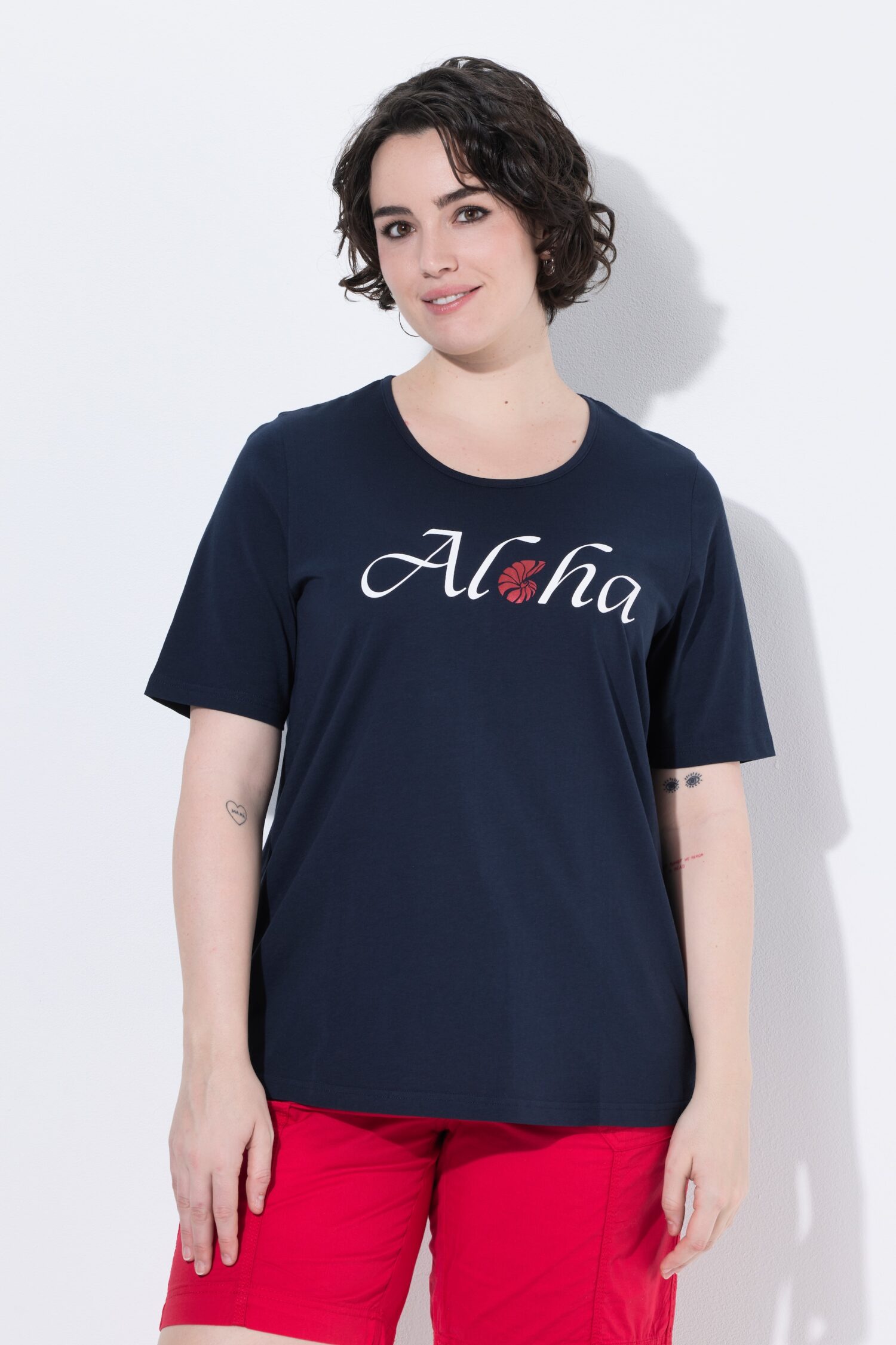 Μπλούζα με κλασική εφαρμογή και τύπωμα "Aloha"