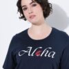 Μπλούζα με κλασική εφαρμογή και τύπωμα "Aloha"