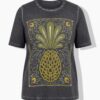 Μπλούζα με κοντά μανίκια και τύπωμα pineapple με στρας