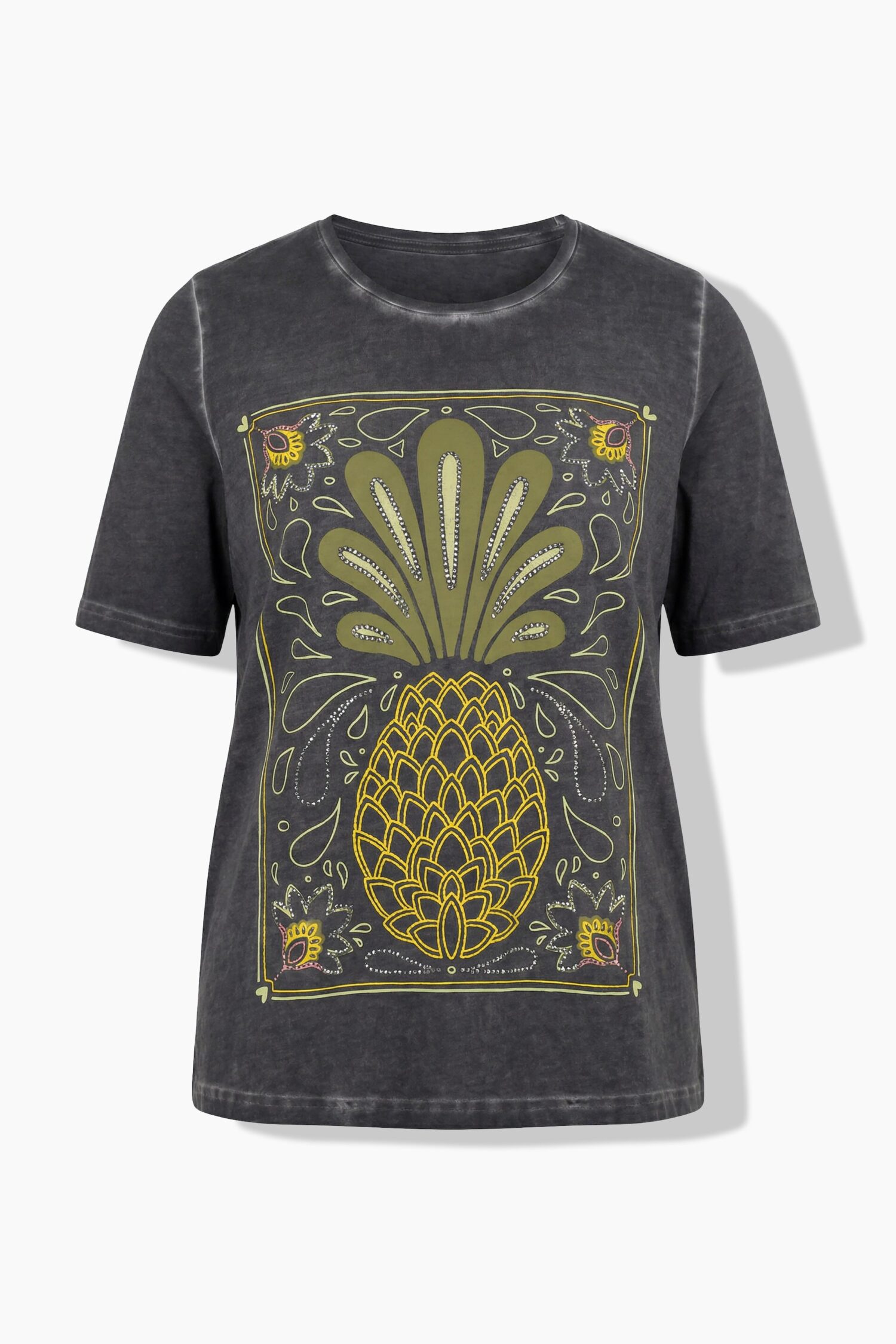 Μπλούζα με κοντά μανίκια και τύπωμα pineapple με στρας