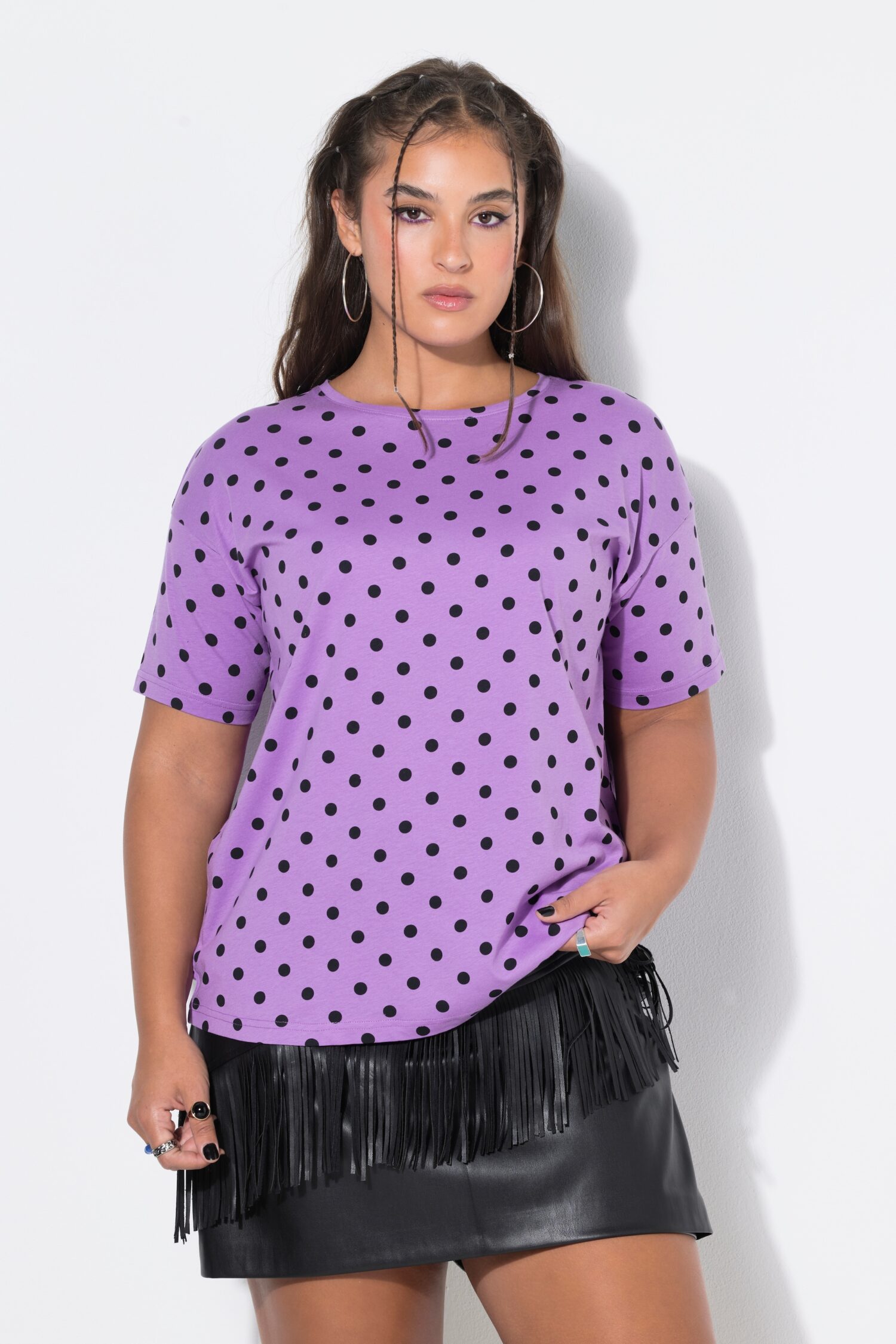 Μπλούζα oversized με πουά σχέδιο και κοντά μανίκια