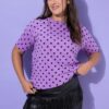 Μπλούζα oversized με πουά σχέδιο και κοντά μανίκια
