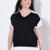 Μπλούζα πλεκτή oversized με λαιμόκοψη V και κοντά μανίκια