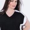 Μπλούζα πλεκτή oversized με λαιμόκοψη V και κοντά μανίκια